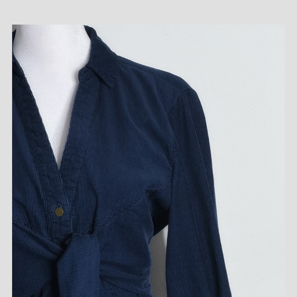 Anthropologie Maeve Dress Corduroy Winchester Blue Tie Front Button Shirt Dress - Picture 6 of 16